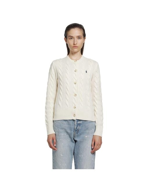Polo Ralph Lauren White Cable-Knit Wool-Cashmere Cardigan