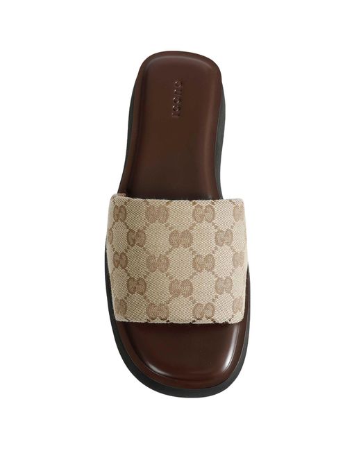 Gucci Natural Gg Canvas Flatform Slide Sandals