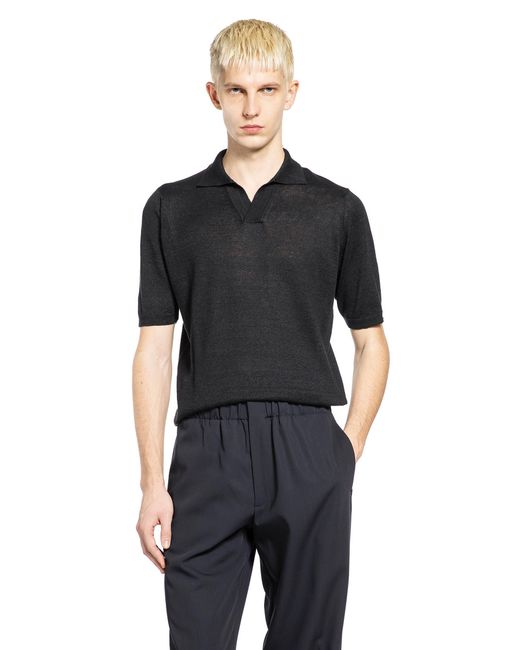 Lardini Black Cotton Linen Knit Polo for men