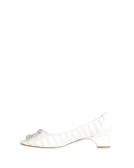 Manolo Blahnik White Hangisi Bar Pumps