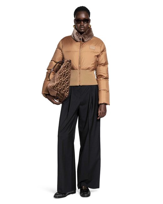 Fendi Gray Nylon And Shearling Down Jacket