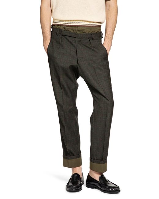 Prada Gray Check Wool Trousers for men