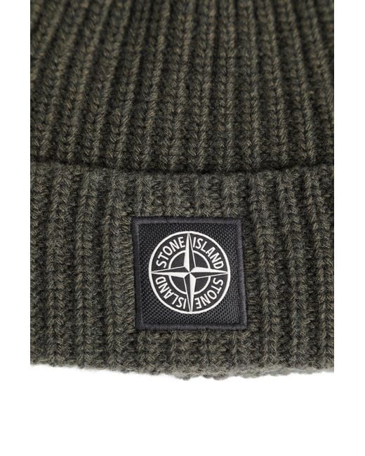 Stone Island Green N100012 Ribbed Knit Beanie for men