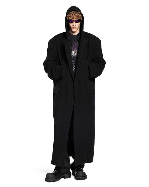 BALENCIAGA フーテッドブラックロングコート Balenciaga Hooded Maxi Coat in Black for Men | Lyst