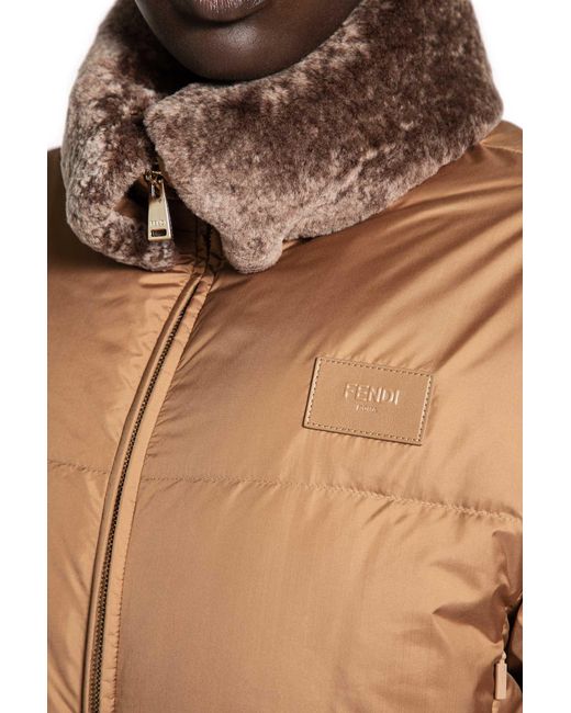 Fendi Gray Nylon And Shearling Down Jacket