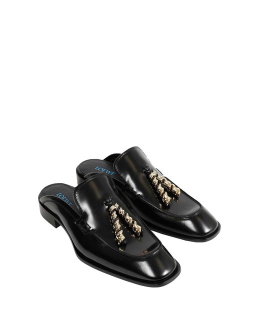 Loewe Black Brushed Leather Edge Loafer Mules