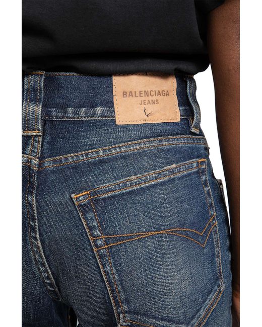 Balenciaga Blue Slim Fit Bootcut Pants In Cotton Denim