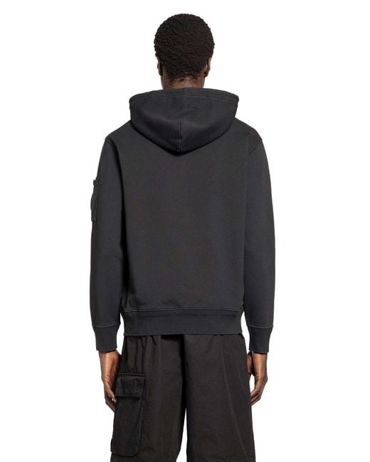 C P Company Black Cotton Diagonal Fleece Lens Hoodie for men
