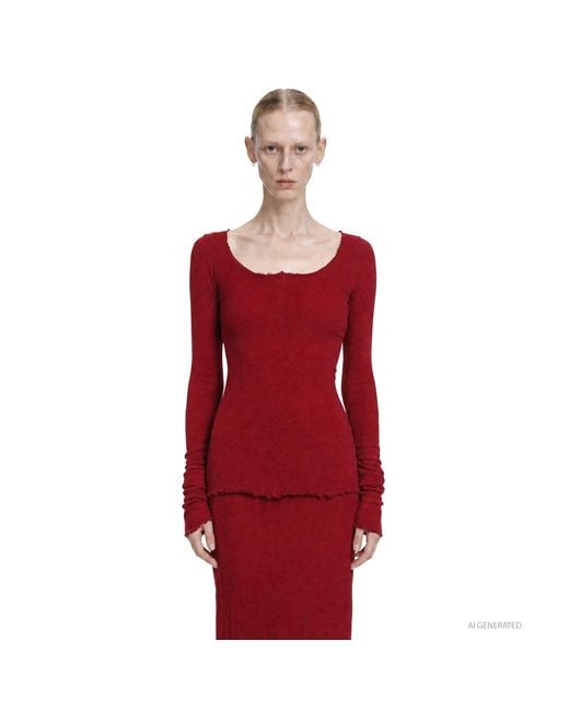 Marc Le Bihan Red Stretch Long Sleeve Corset Top