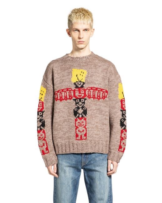 Kapital Red Hans Knit Peckish Totem Pole Cowichan Sweater for men