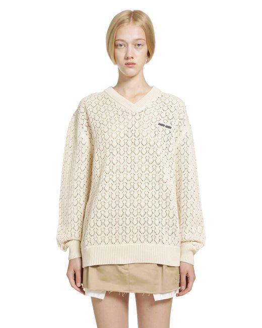 Miu Miu Natural Cotton V-Neck Sweater