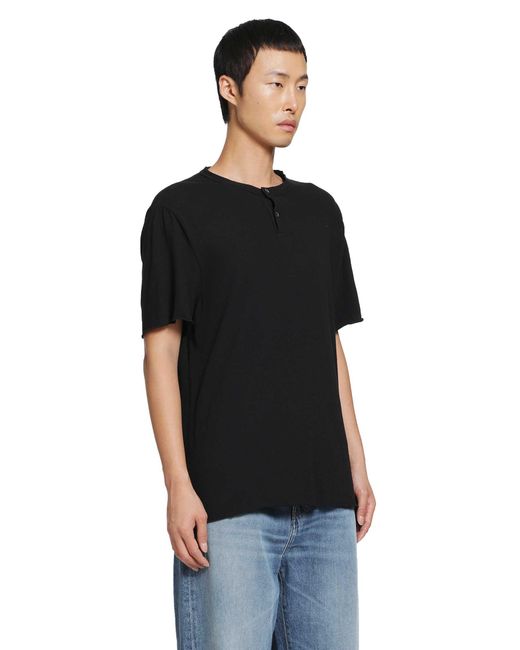 James Perse Black Slub Jersey Short Sleeve Henley T-Shirt for men