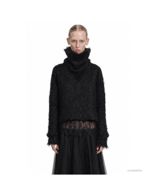 Marc Le Bihan Black Fluffy Mohair Cropped Turtleneck