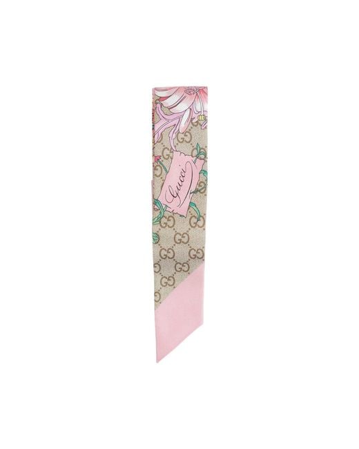 Gucci Pink Gg Flora Silk Scarf