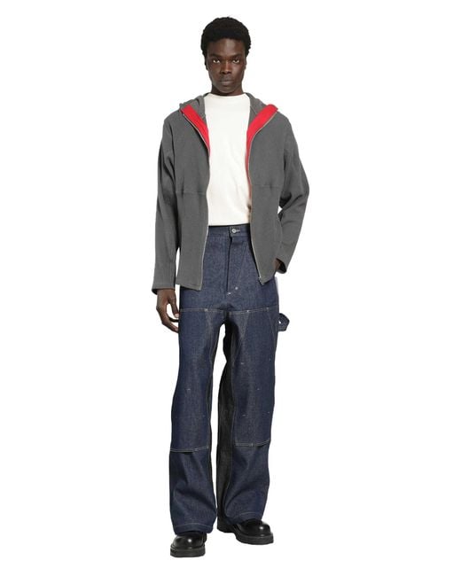 BRYAN JIMENE`Z Gray Thermal Zip-Up Hoodie for men