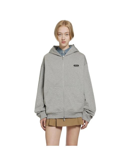 Miu Miu Gray Cotton Jersey-Zip-Up Hoodie