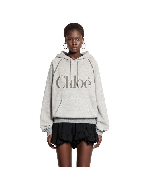 Chloé Gray Oversized Logo Hoodie Sweatshirt