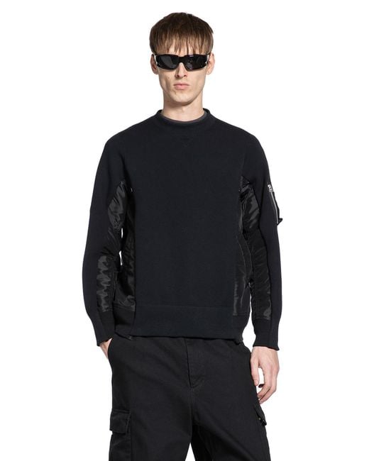 Sacai Black Sponge Sweat X Nylon Twill Sweatshirt for men