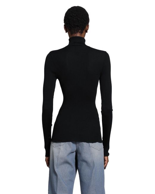 Prada Black Silk And Wool Turtleneck Top