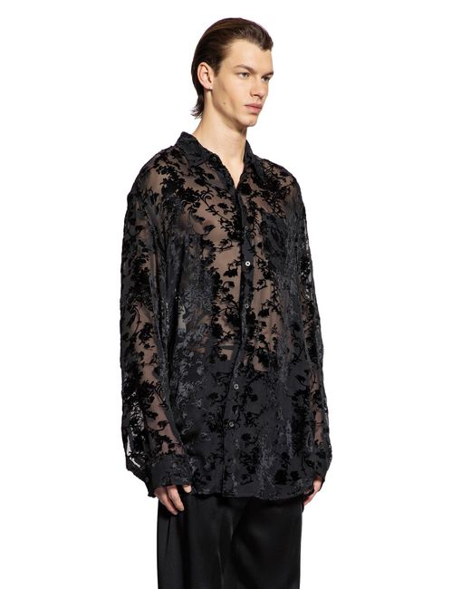 Ann Demeulemeester Black Mark High Comfort Shirt In Velvet Dévoré for men