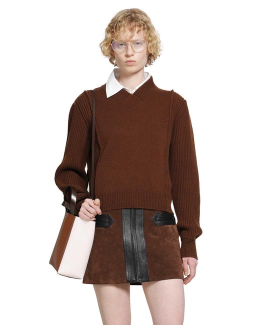 Marni Brown Wool Cashmere V-Neck Sweater