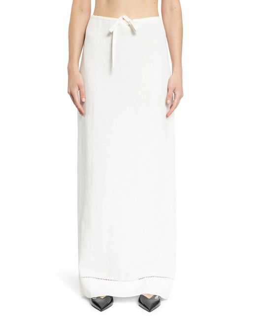 Prada White Embroidered Linen Maxi Skirt