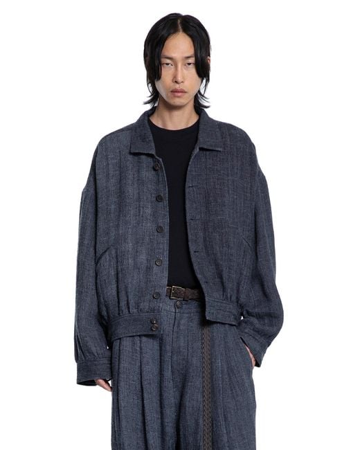Ziggy Chen Blue Spread Collar Cropped Jacket for men
