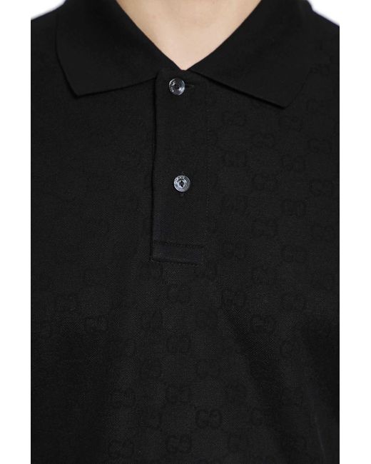 Gucci Black Gg Technical Jersey Jacquard Polo Shirt for men
