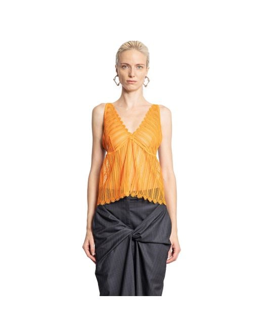 Litkovskaya Orange Sheer Lace And Check Cotton Tank Top