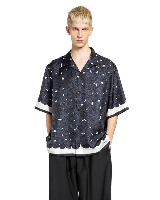 Givenchy Blue Rose Print Silk Bowling Shirt for men