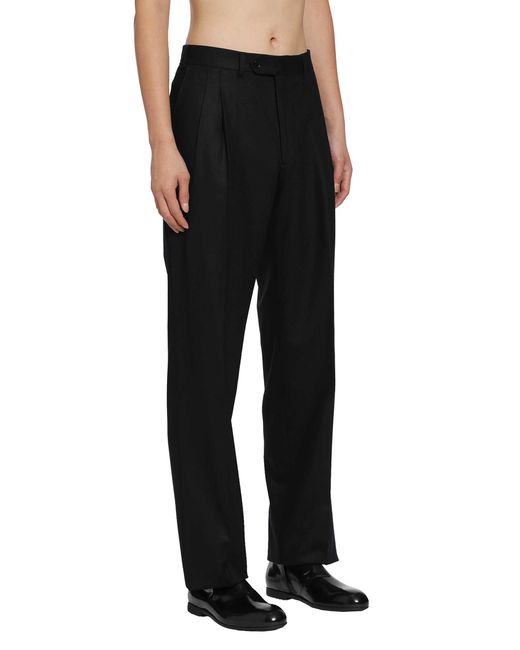 SALON C. LUNDMAN Black Double Pleat Flannel Trousers for men