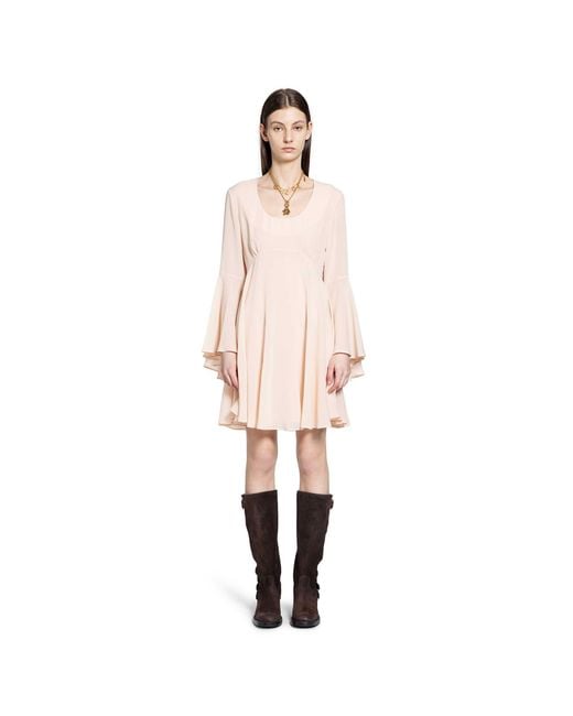 Chloé Pink Flared Silk Georgette Mini Dress