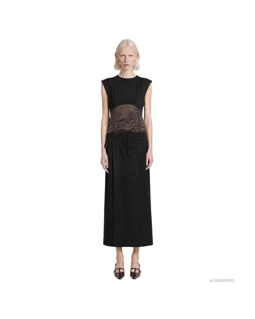 Marni Black Contrast Wool And Satin Dress