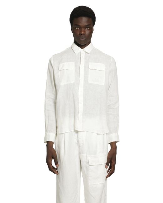 C P Company White Lightweight Linen Lens Shirt for men