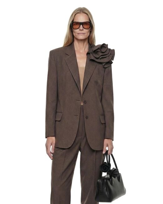 Magda Butrym Brown Linen Flower Blazer