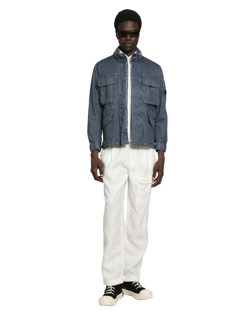 C P Company White Cotton Canvas Cargo Trousers for men