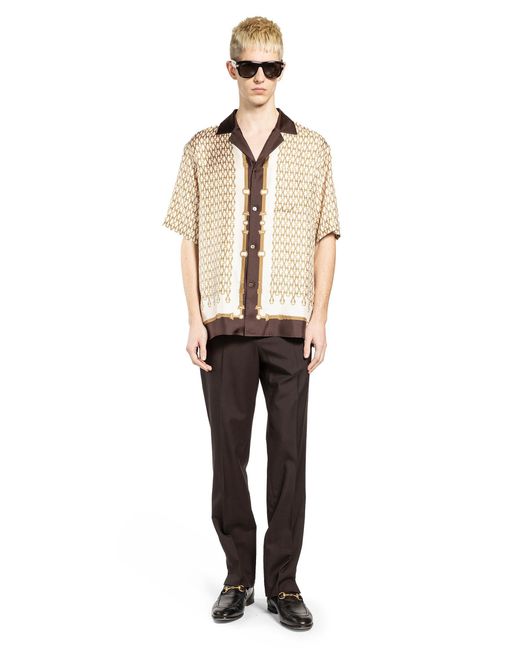 Gucci Natural Equestrian Silk Twill Bowling Shirt for men