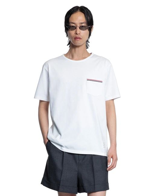 Thom Browne White Medium Weight Jersey Pocket T-Shirt for men