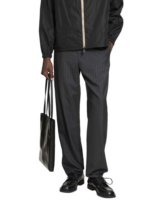 Burberry Black Pinstriped Wool Track Pants for men