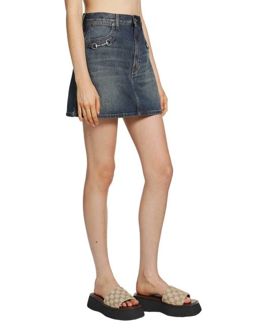 Gucci Blue Horsebit Denim Mini Skirt