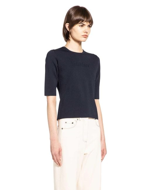 Max Mara Blue Viscose Nylon Short Sleeve Top