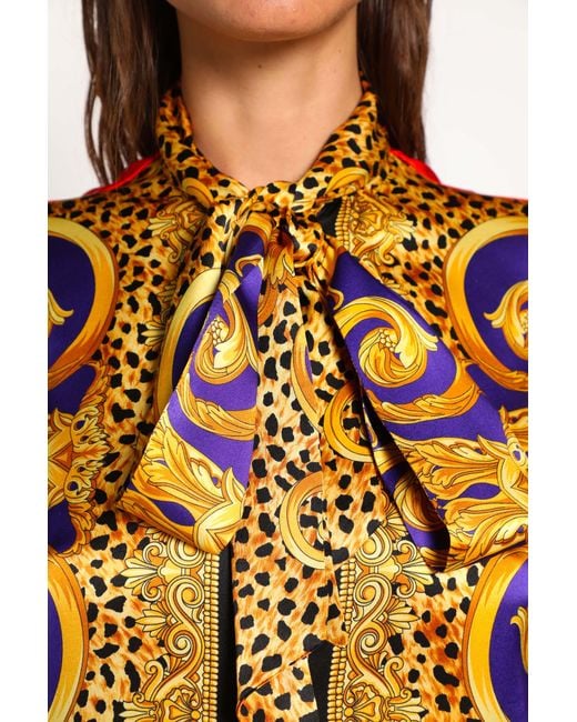 Versace Black Cheetah Barocco Silk Lavallière Shirt