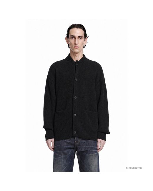 Giorgio Armani Black Silk Alpaca Cashmere Cardigan for men
