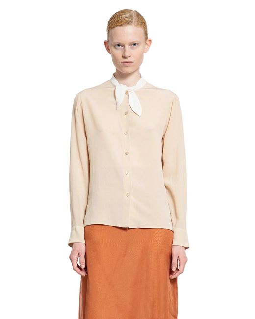 Prada Natural Lavallière Crêpe De Chine Shirt