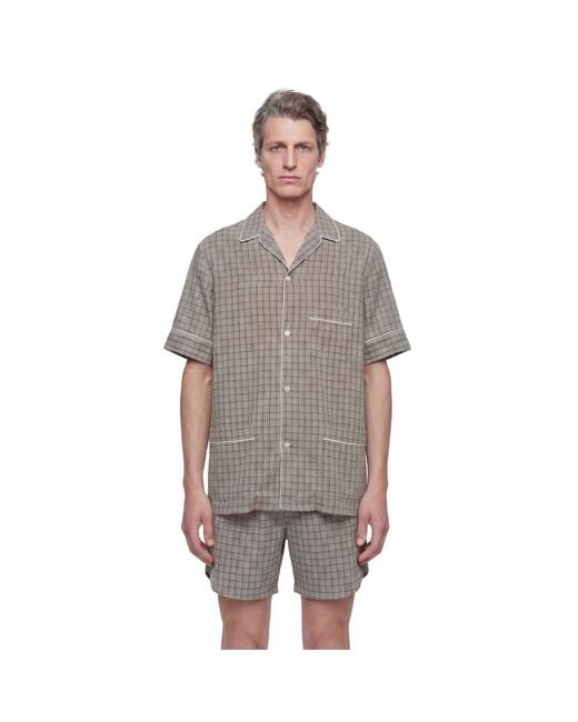 Hed Mayner Gray Viscose Linen Check Shirt for men
