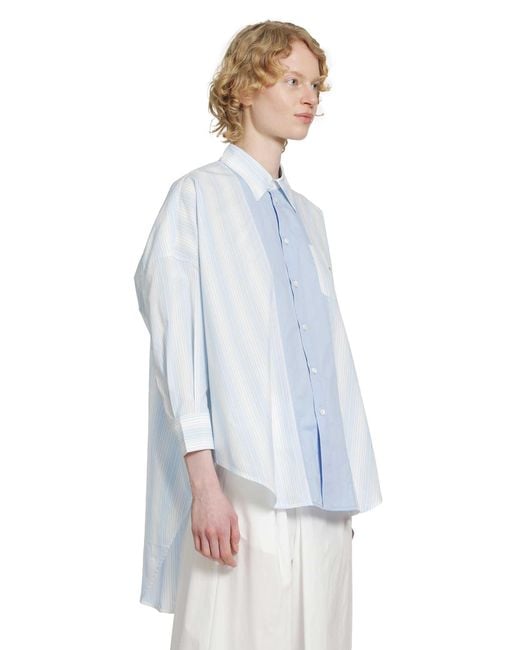 Marni Blue Cotton Poplin Pinstriped Patchwork Shirt