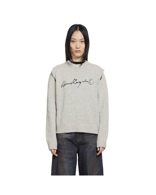 MM6 by Maison Margiela Gray Handwritten Knit Jumper