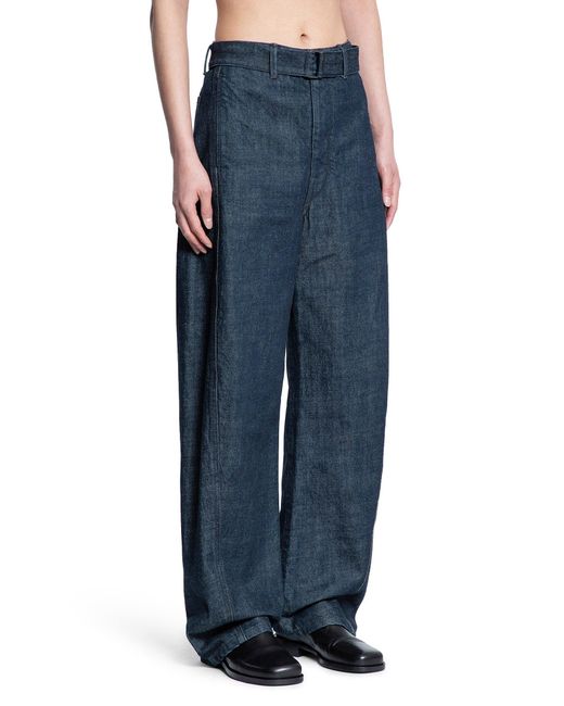 Lemaire Blue Denim Wide-Leg Twisted Belted Pants for men