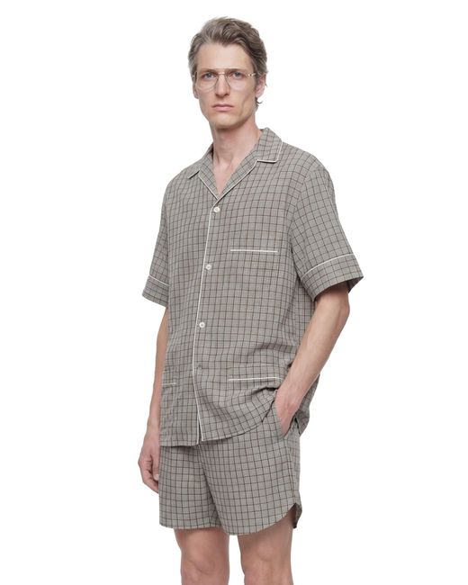 Hed Mayner Gray Viscose Linen Check Shirt for men