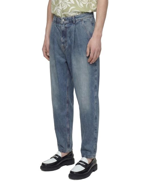 Hed Mayner Blue Pleated Denim Pants for men